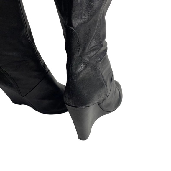 Modern Vintage Sherry Soft Leather Tall Wedge Boots 6 BLACK - Picture 5 of 7